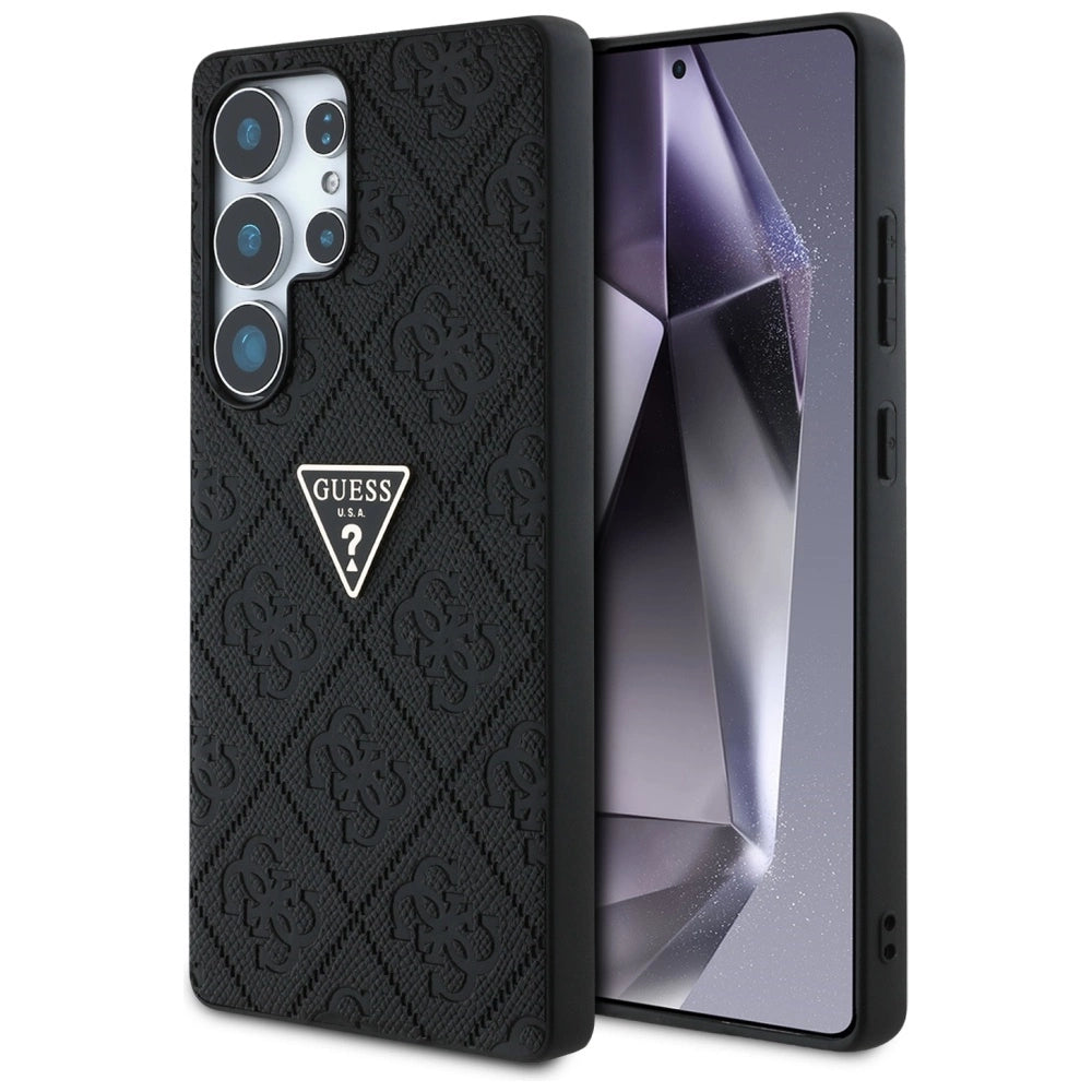 Guess Hot Stamp 4G Pattern Triangle Metal Logo Case til Samsung Galaxy S25 Ultra - sort