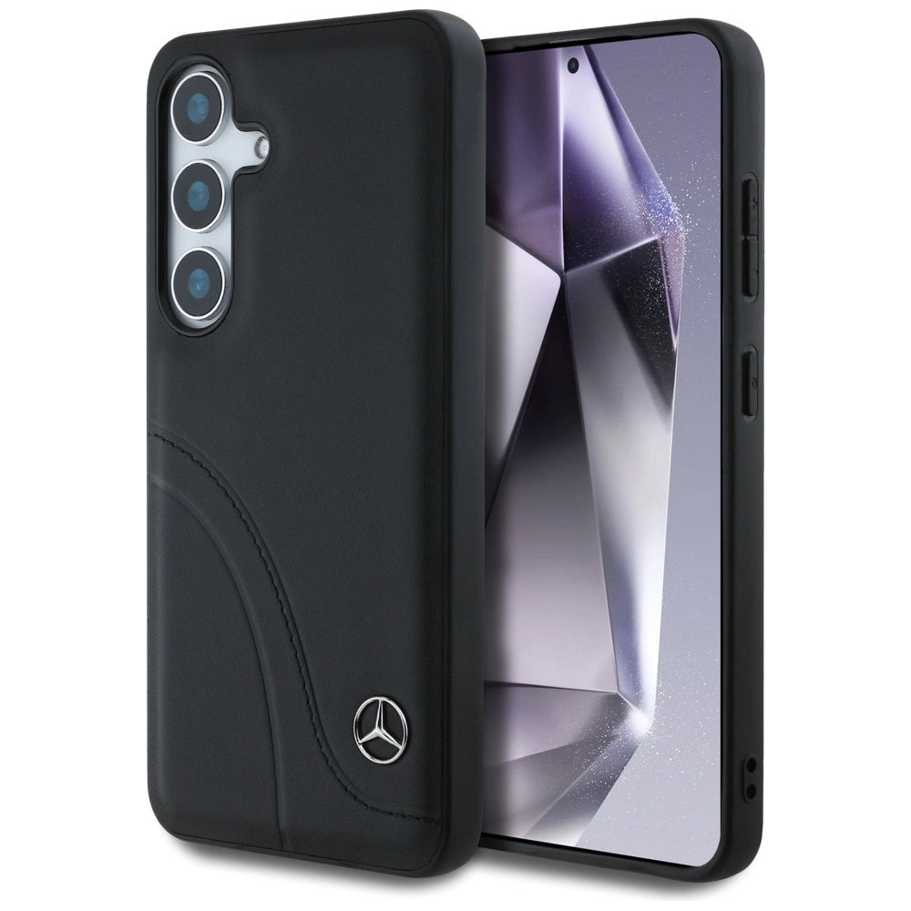 Mercedes læder kurvet stykker Case for Samsung Galaxy S25 - sort