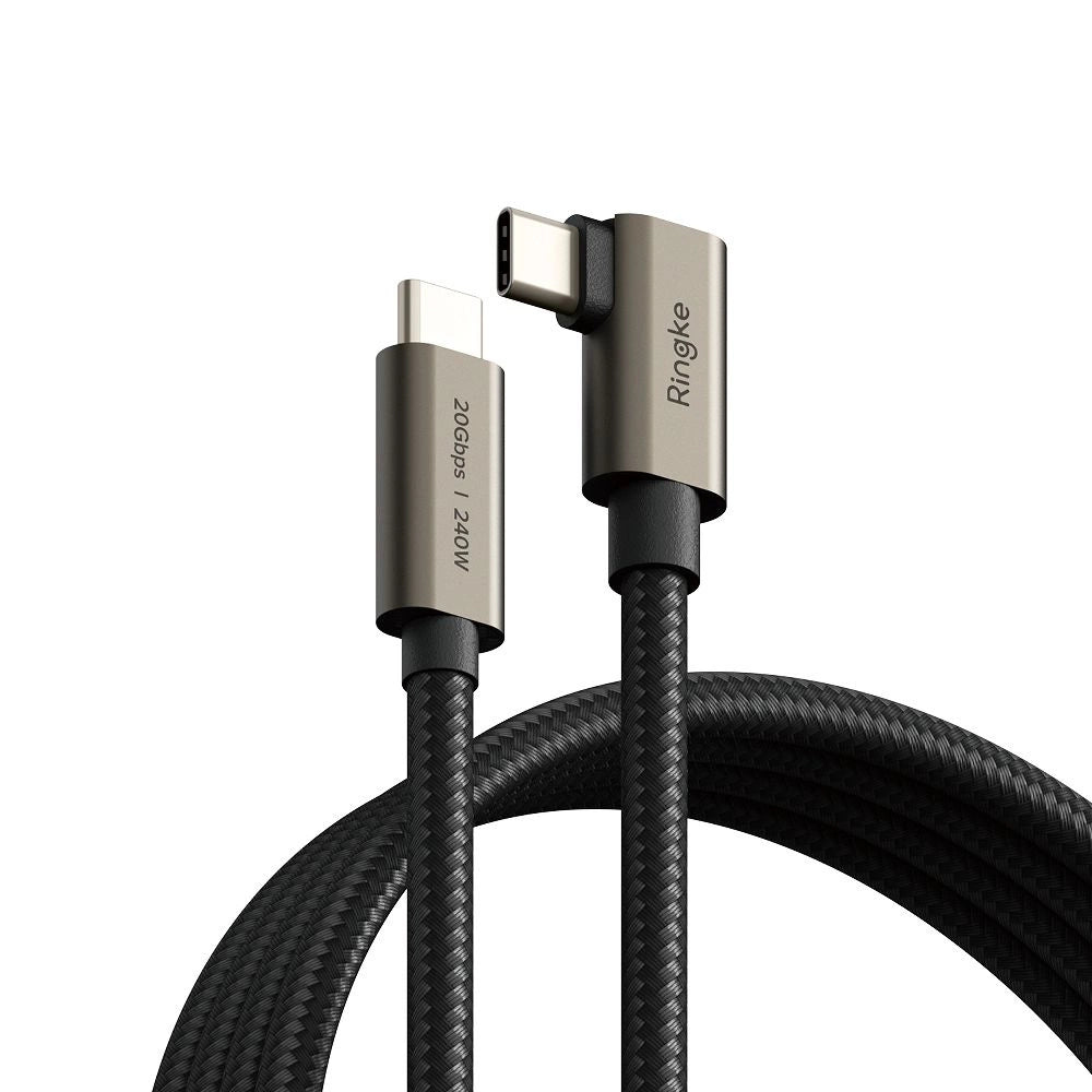 Ringke 3.2 gen. 2x2 USB-C, PD 3.1 240W 1m vinklet kabel - sort