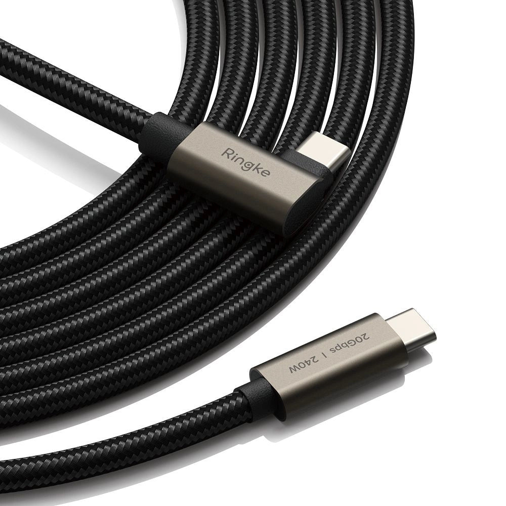 Ringke 3.2 gen. 2x2 USB-C, PD 3.1 240W 1m vinklet kabel - sort
