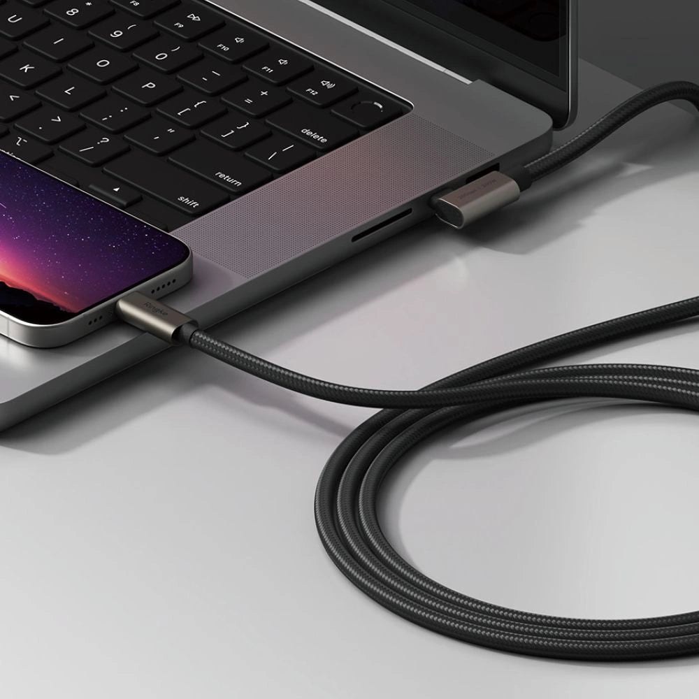 Ringke 3.2 gen. 2x2 USB-C, PD 3.1 240W 1m vinklet kabel - sort