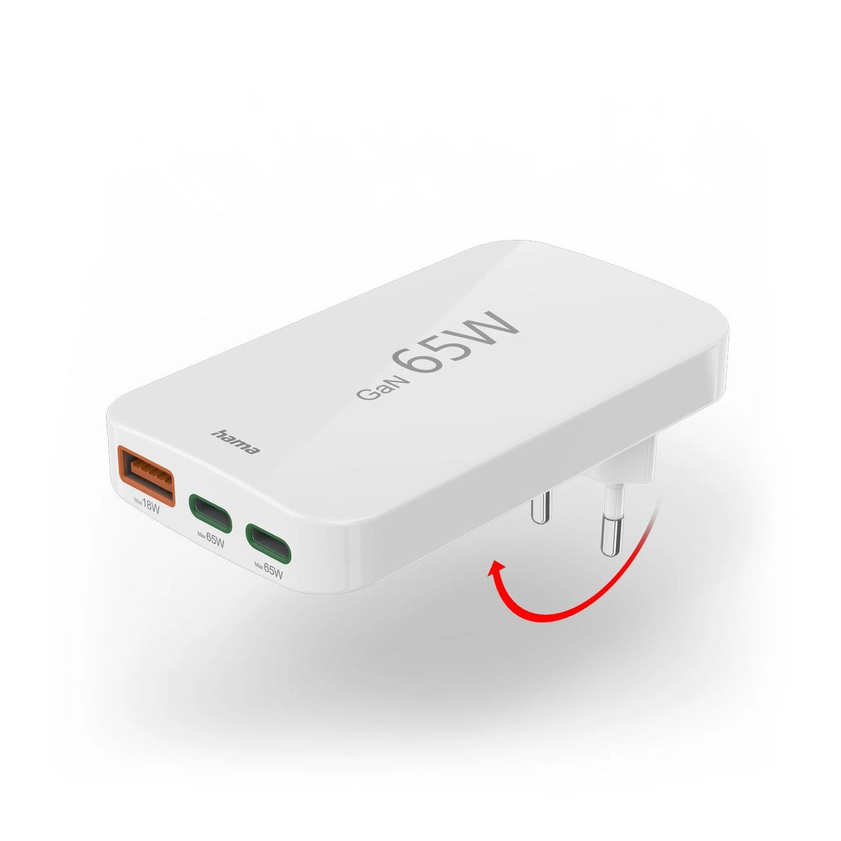 Hama GaN Charger 65W 2x USB-C 1x USB-A Foldbar - hvid