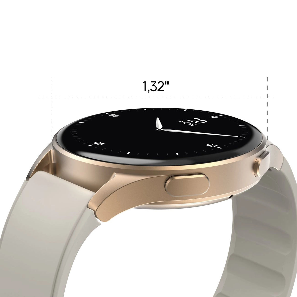 Hama 8900 GPS AMOLED Smartwatch 1,32" med beige silikonrem - guld