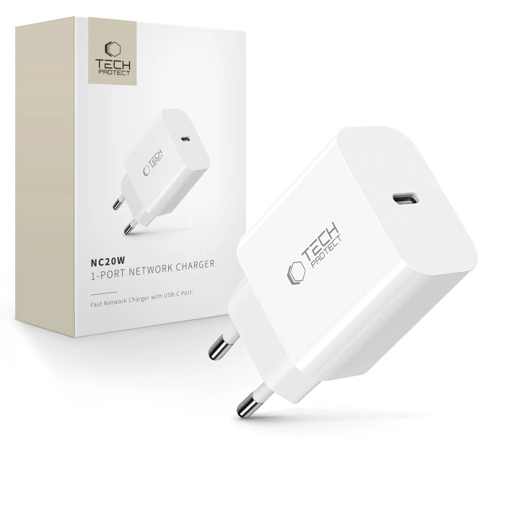 Tech-Protect NC20W vægoplader USB-C-port - hvid