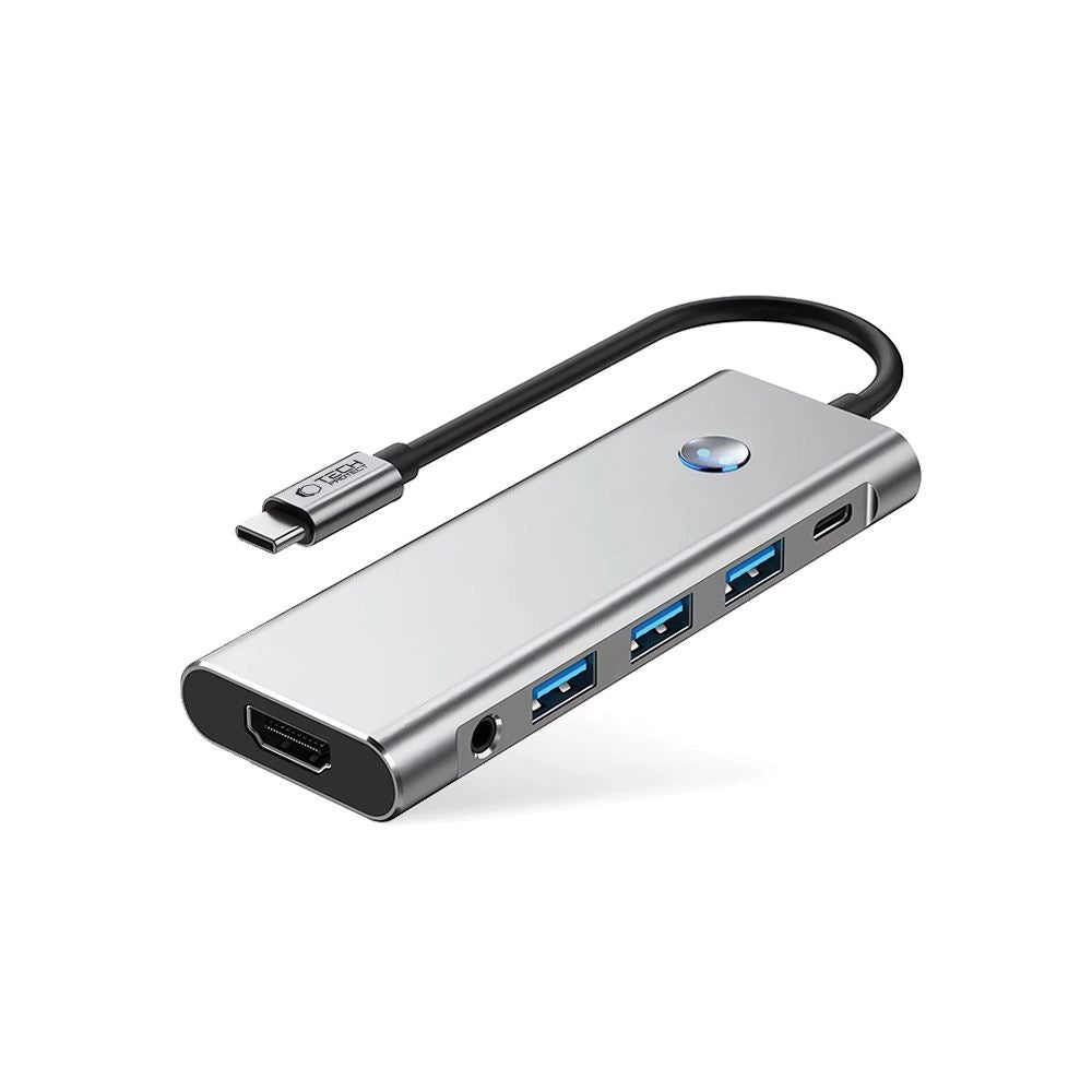 Tech-Protect HB04 HUB Adapter 9in1 USB-C + USB2.0 + USB3.0 + HDMI 4K 60Hz + SD / TF + PD100W + AV3.5 - grå