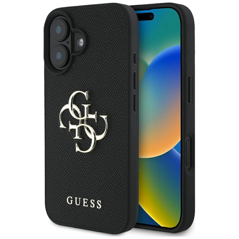 Guess Grained Big 4G Logo Small Classic Logo case til iPhone 16 - sort