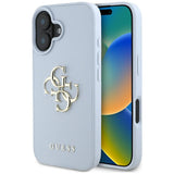 Guess Grained Big 4G Logo Small Classic Logo case for iPhone 16 - blue