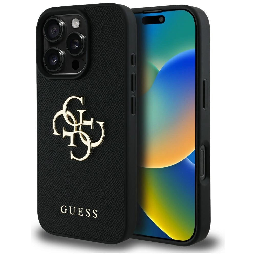 Guess Grained Big 4G Logo Small Classic Logo case til iPhone 16 Pro - sort