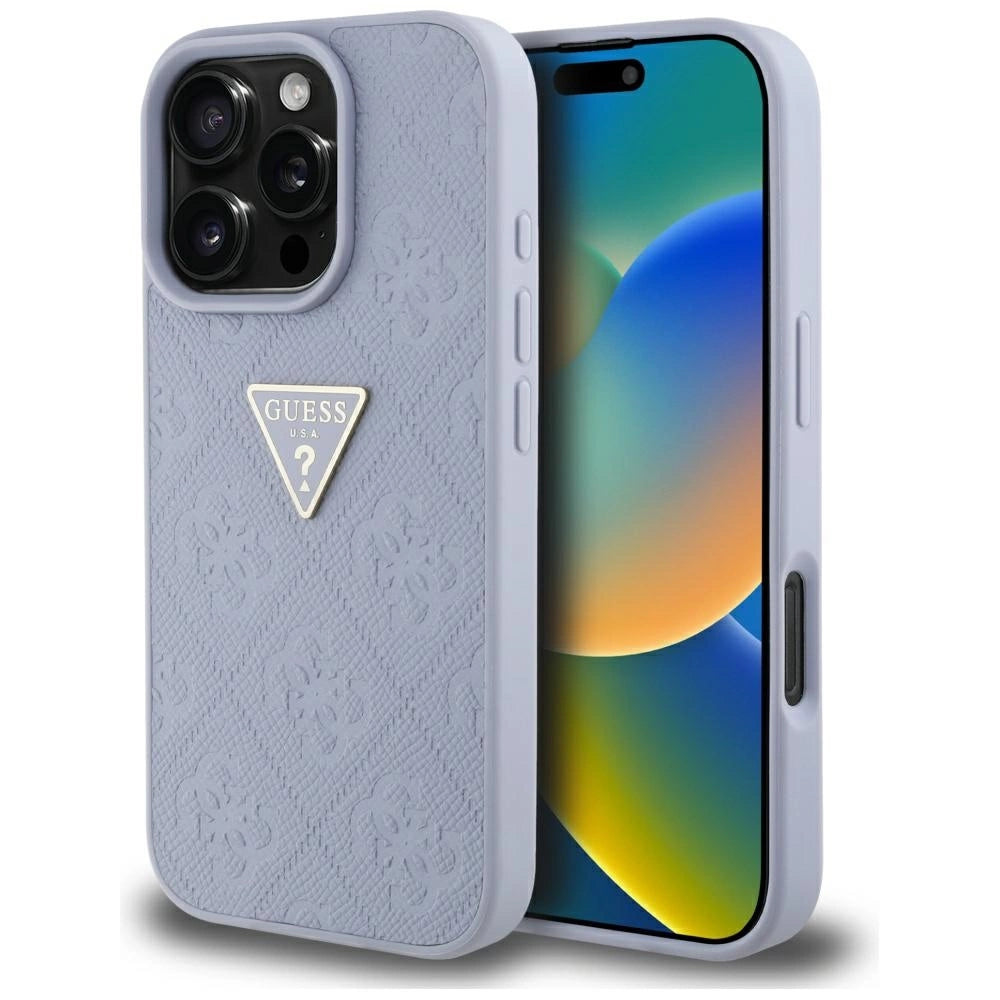 Guess Hot Stamp 4G mønster trekant Metal Logo iPhone 16 Pro Case - lilla