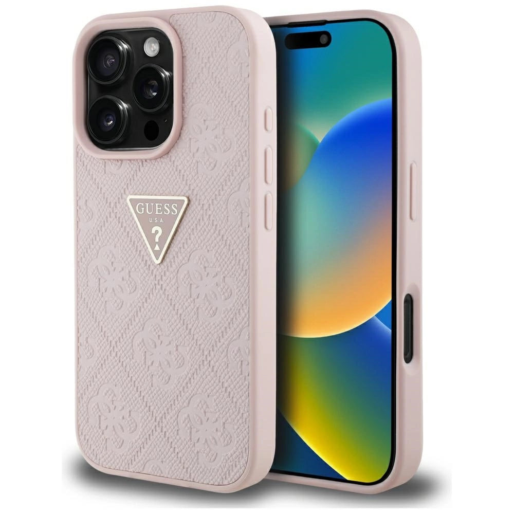 Guess Hot Stamp 4G mønster trekant Metal Logo iPhone 16 Pro Case - Pink