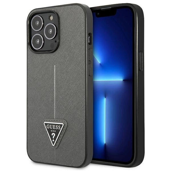 Guess Saffiano Triangle Logo-hylster til iPhone 13 Pro / 13 6.1" - sølv