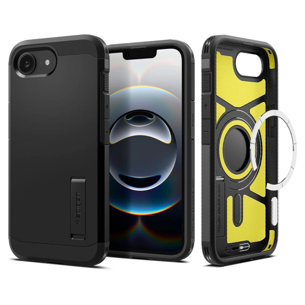 Spigen Tough Armor Case med MagSafe til iPhone 16e med Stand - sort