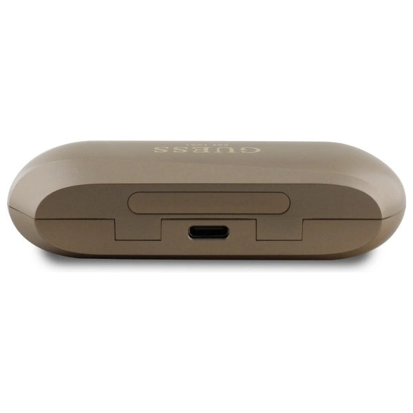 Guess langstrakt metaltrykt logo Bluetooth TWS hovedtelefoner + dockingstation - guld