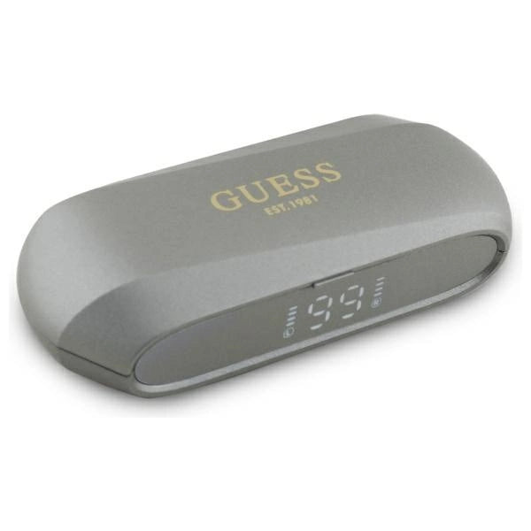 Guess langstrakt metaltrykt logo Bluetooth TWS-hovedtelefoner + dockingstation - grå