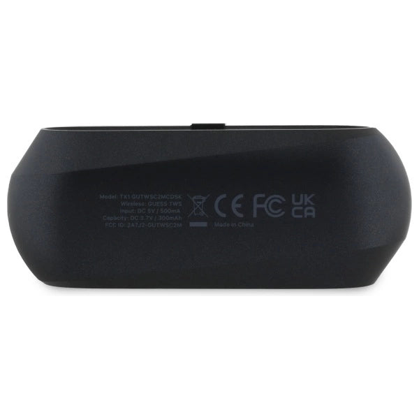 Guess langstrakt metalsk trykt logo Bluetooth TWS hovedtelefoner + Docking Station - sort