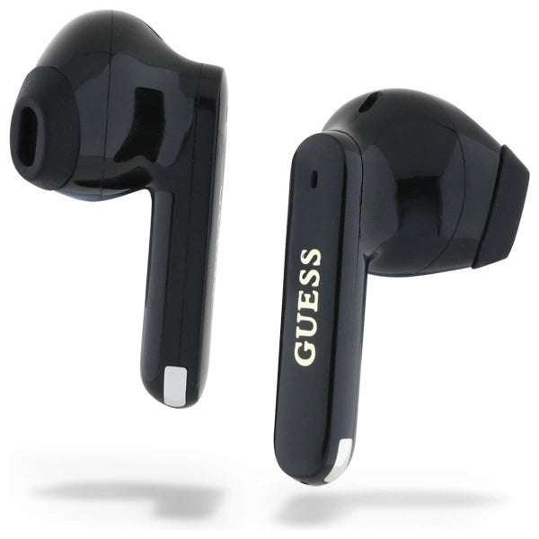 Guess langstrakt metalsk trykt logo Bluetooth TWS hovedtelefoner + Docking Station - sort