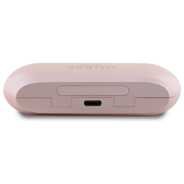 Guess langstrakt metaltrykt logo Bluetooth TWS hovedtelefoner + dockingstation - Pink
