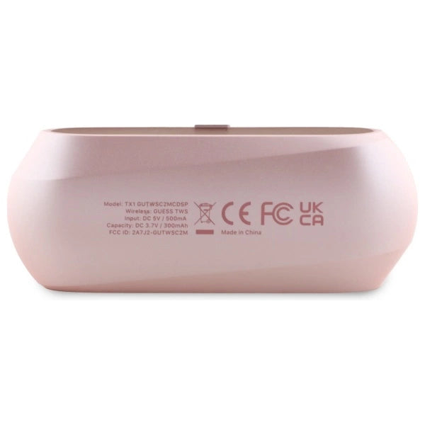 Guess langstrakt metaltrykt logo Bluetooth TWS hovedtelefoner + dockingstation - Pink