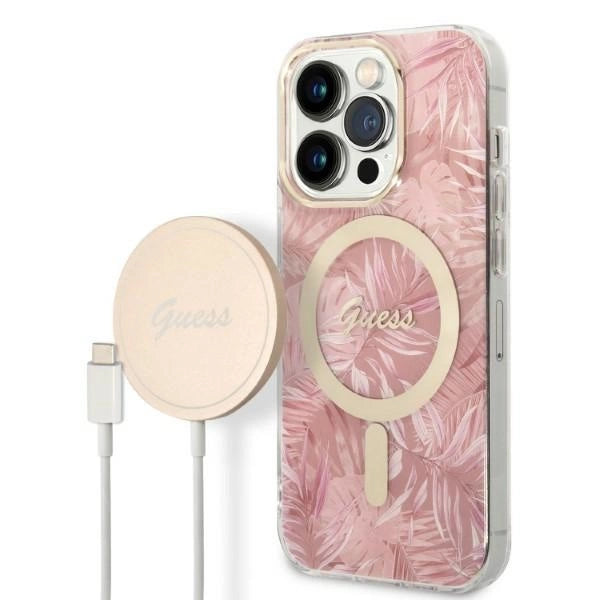 Guess MagSafe-hylster + oplader til iPhone 14 Pro 6.1" - lyserød