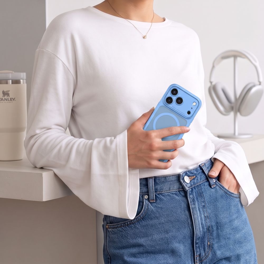 Tech Protect Magpeak Magsafe Cc Iphone 17 Pro / 18 Pro Mat Lysblå