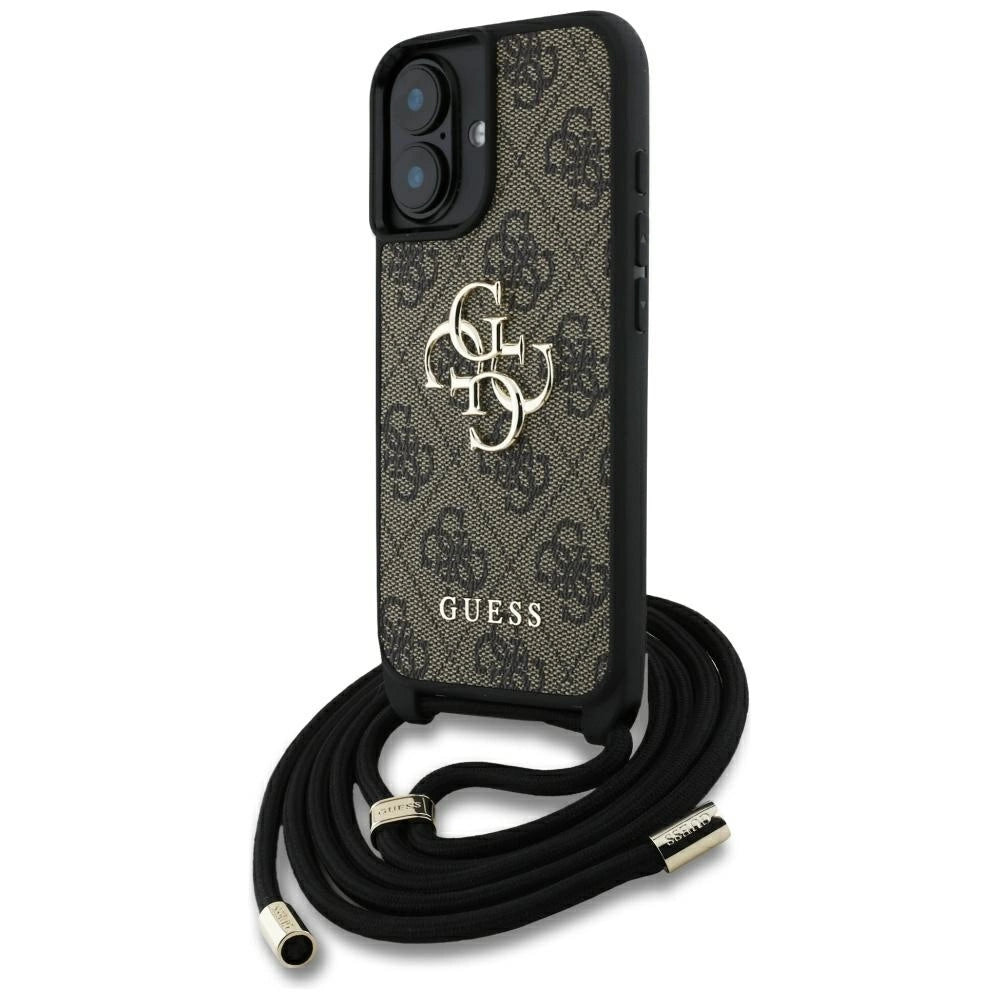 Guess 4G Big Logo Cord Stap Crossbody Case til iPhone 16 Plus Brunt