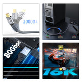 Wozinsky WPS-16AYL2S DisplayPort 2.1 Kabel VESA Certificeret 80 Gb/s 16K@60Hz 8K@120Hz 4K@240Hz HDR HDCP DSC 2m - Sort