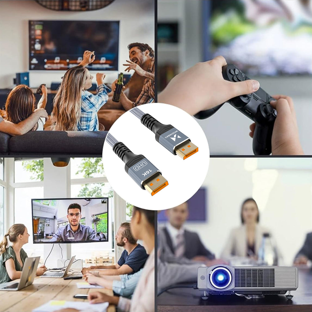 Wozinsky WPS-16AYL2S DisplayPort 2.1 Kabel VESA Certificeret 80 Gb/s 16K@60Hz 8K@120Hz 4K@240Hz HDR HDCP DSC 2m - Sort