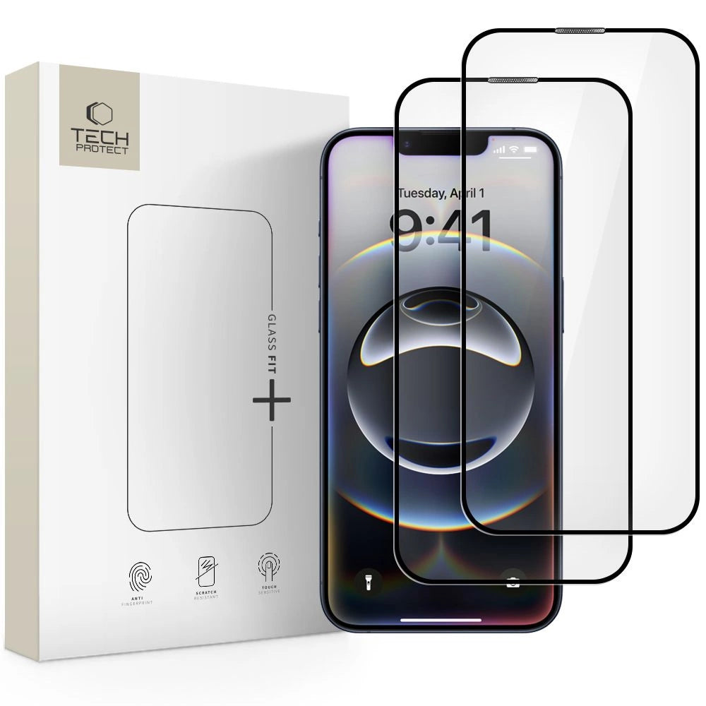 Tech-Protect Glass Fit+ 2-pakke af hærdet glas til iPhone 16e / 14 / 13 Pro / 13 - sort