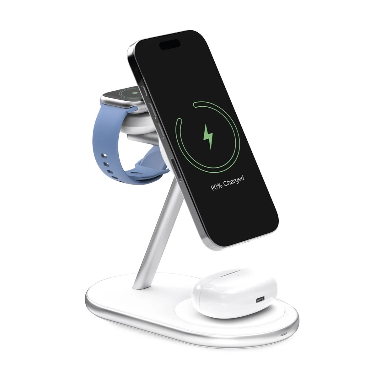 Puro Mag Station Qi2 3-i-1 trådløs oplader Kompatibel med MagSafe - hvid
