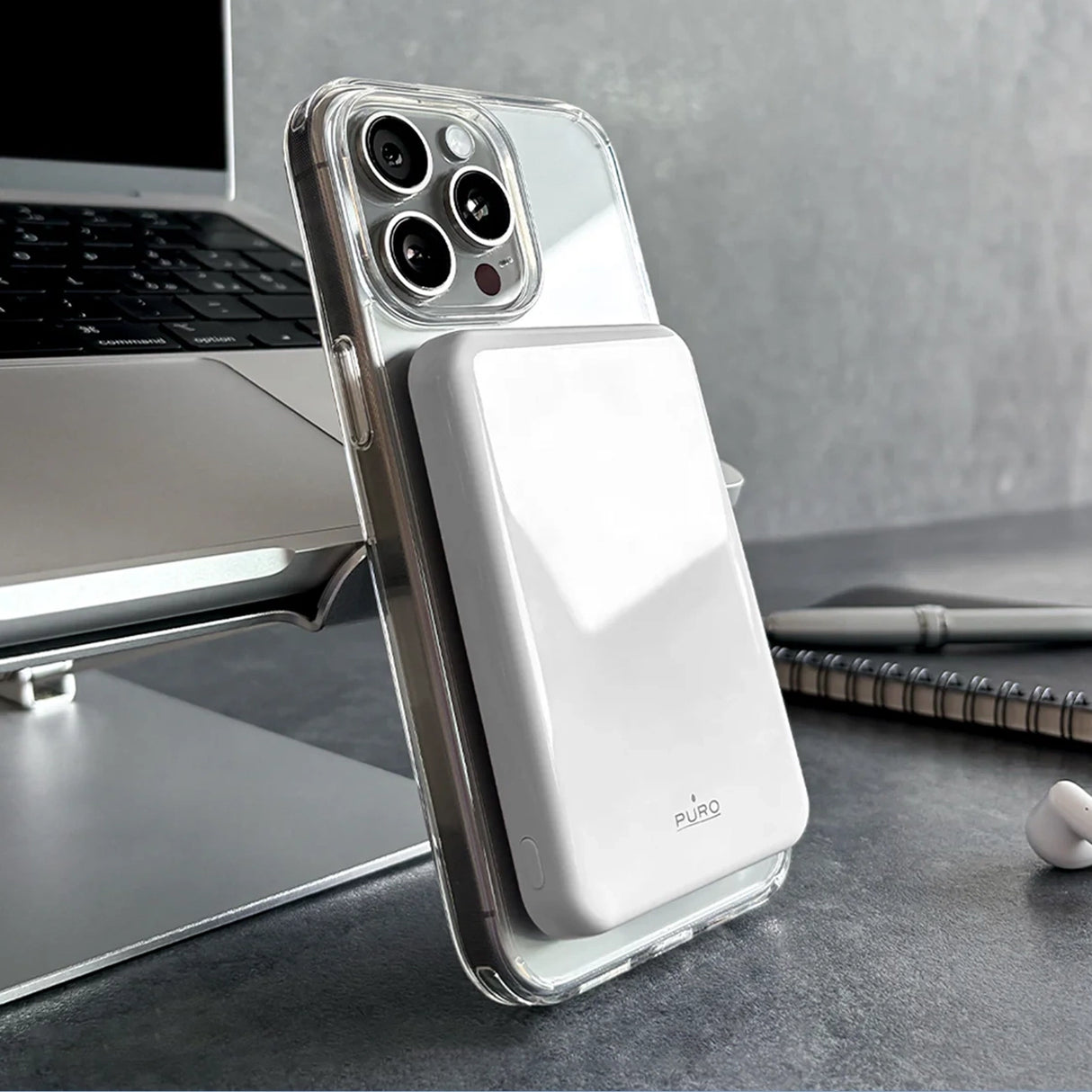 Powerbank Puro Mag Plus 5000mAh 20W Qi2 kompatibel med MagSafe 1x USB-C Power Delivery - hvid