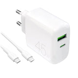 Puro Daily Prolite 45W USB-C USB-A Power Delivery Charger med USB-C-kabel - hvid