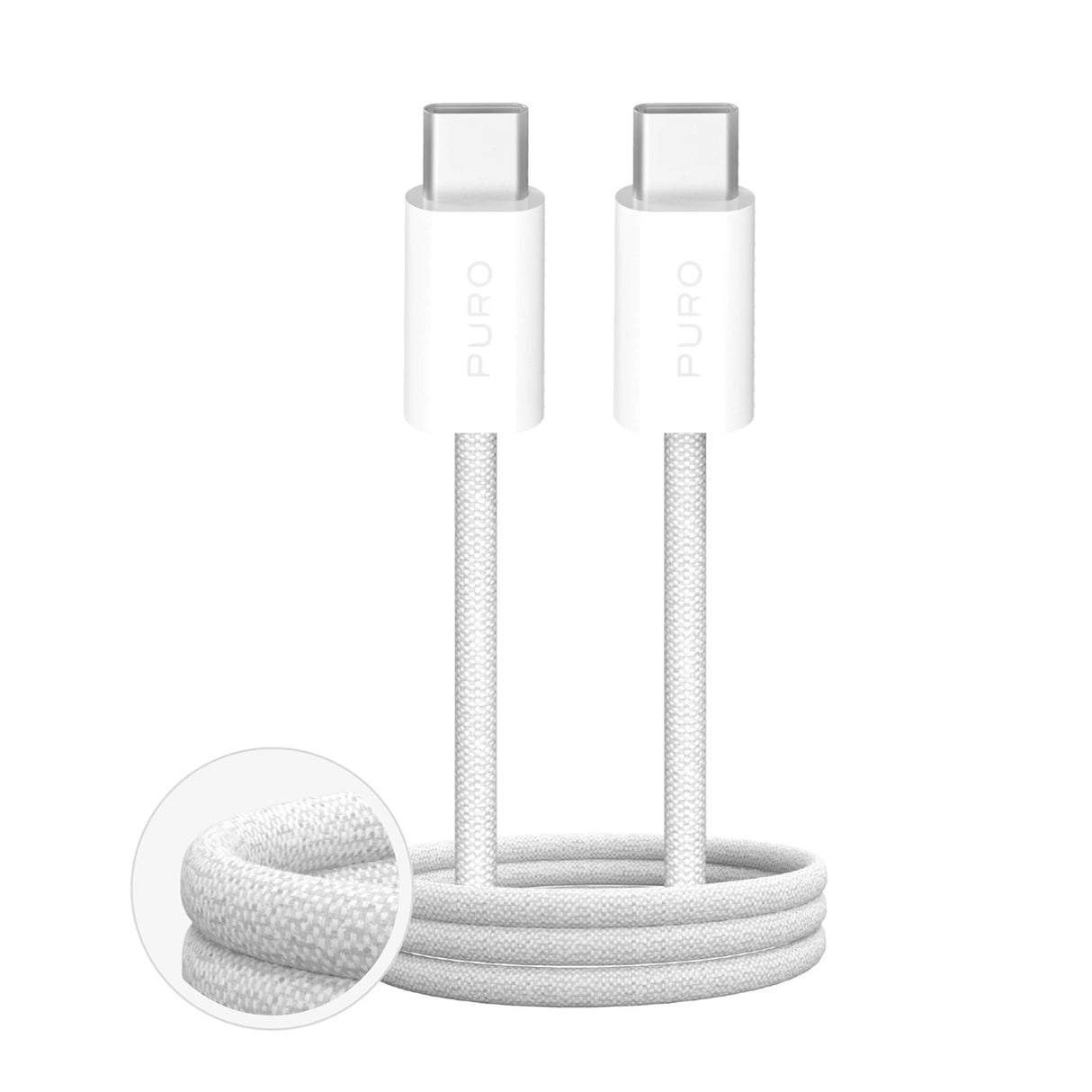 Puro Fabrik 60W flettet kabel USB-C - USB-C 3m - hvid