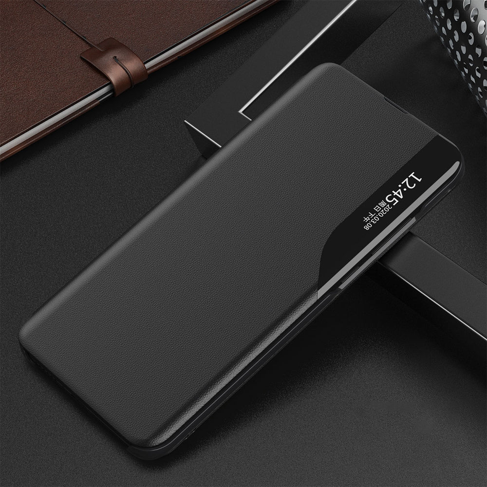 Eco Leather View Case, en elegant æske med flap og stativ til iPhone 16e / 17e - sort