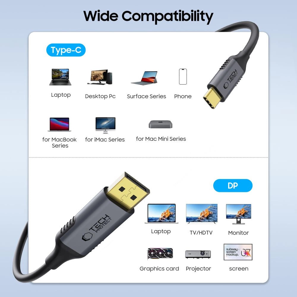 Tech-Protect UltraBoost USB-C til DisplayPort 1.4 8K 60Hz Kabel 180 cm - sort