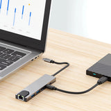 Tech-Protect HB02 HUB Adapter 6in1 USB-C + USB2.0 + USB3.0 + HDMI 4K 30Hz + RJ45 + PD100W - grå