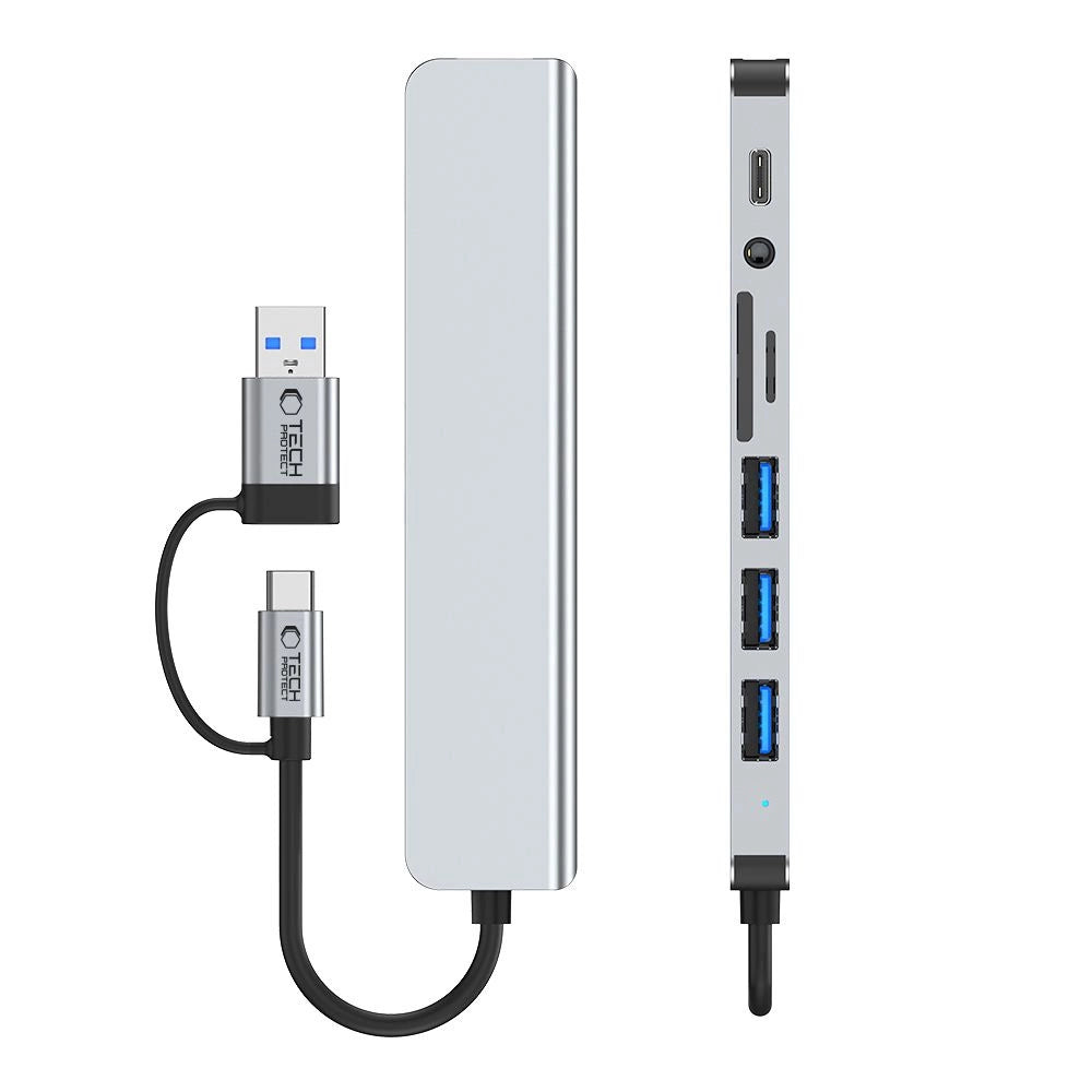Tech-Protect HB06 HUB Adapter 8in1 TYPE-C + USB2.0 + USB3.0 + SD/TF + AV3.5 - grå