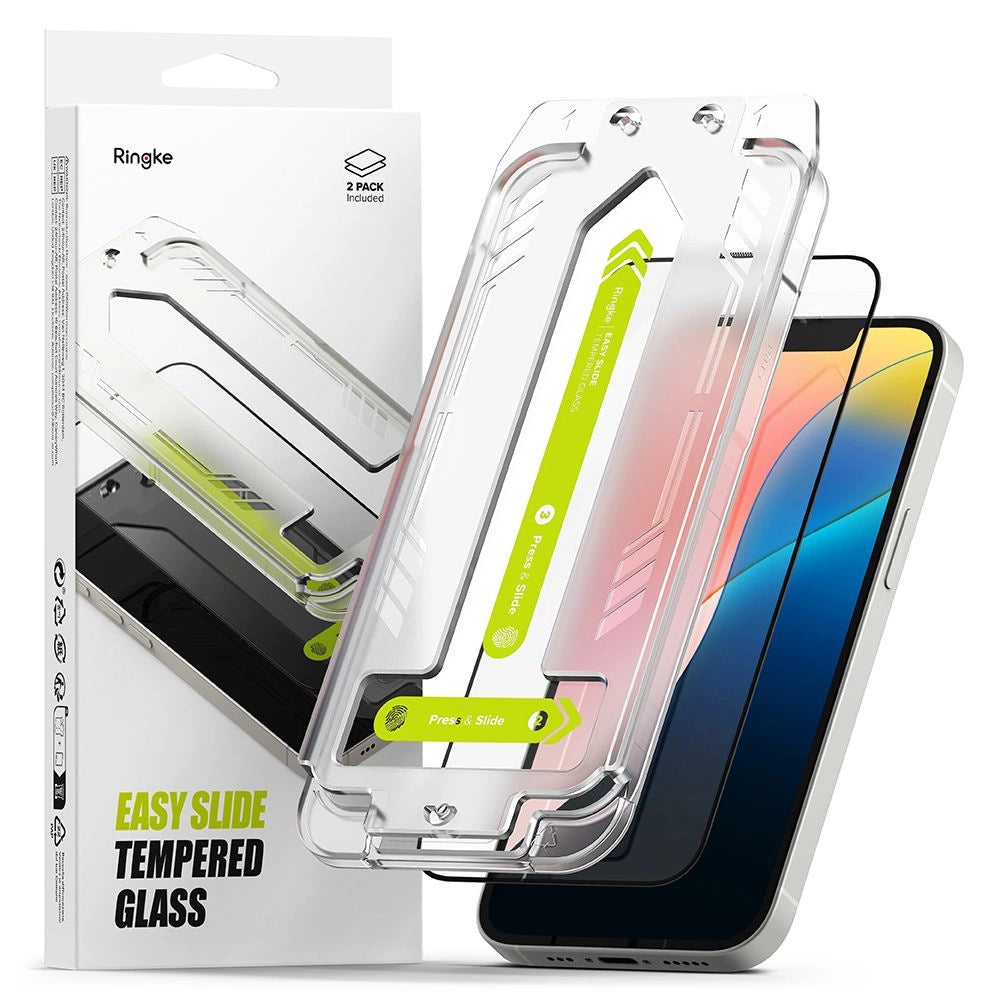 Ringke Easy Slide tempereret glas 2-pakke til iPhone 13 / 13 Pro / 14 / 16e - Clear