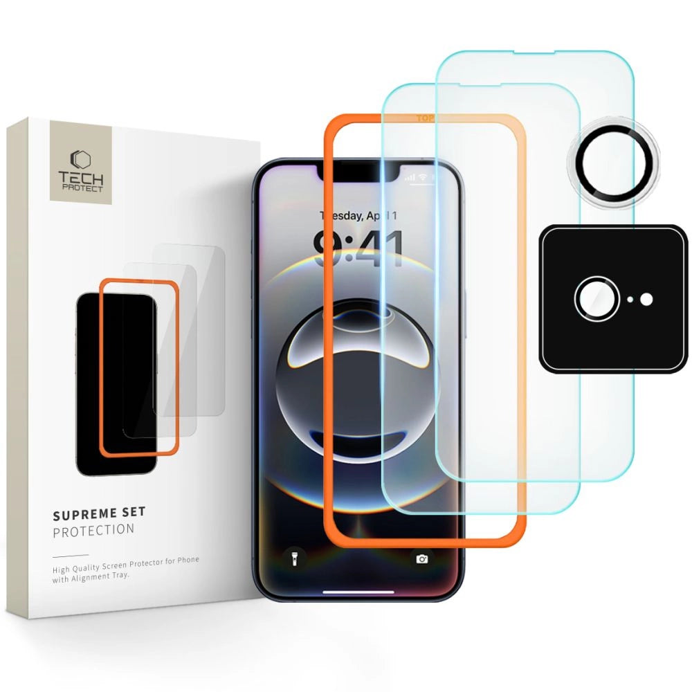 Tech-Protect Supreme tempereret glas sæt 3-pakke til iPhone 16e - Clear