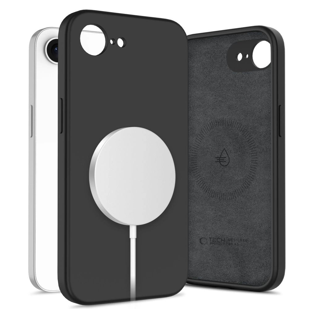 Tech-Protect flydende silikone MagSafe iPhone 16e Case - sort