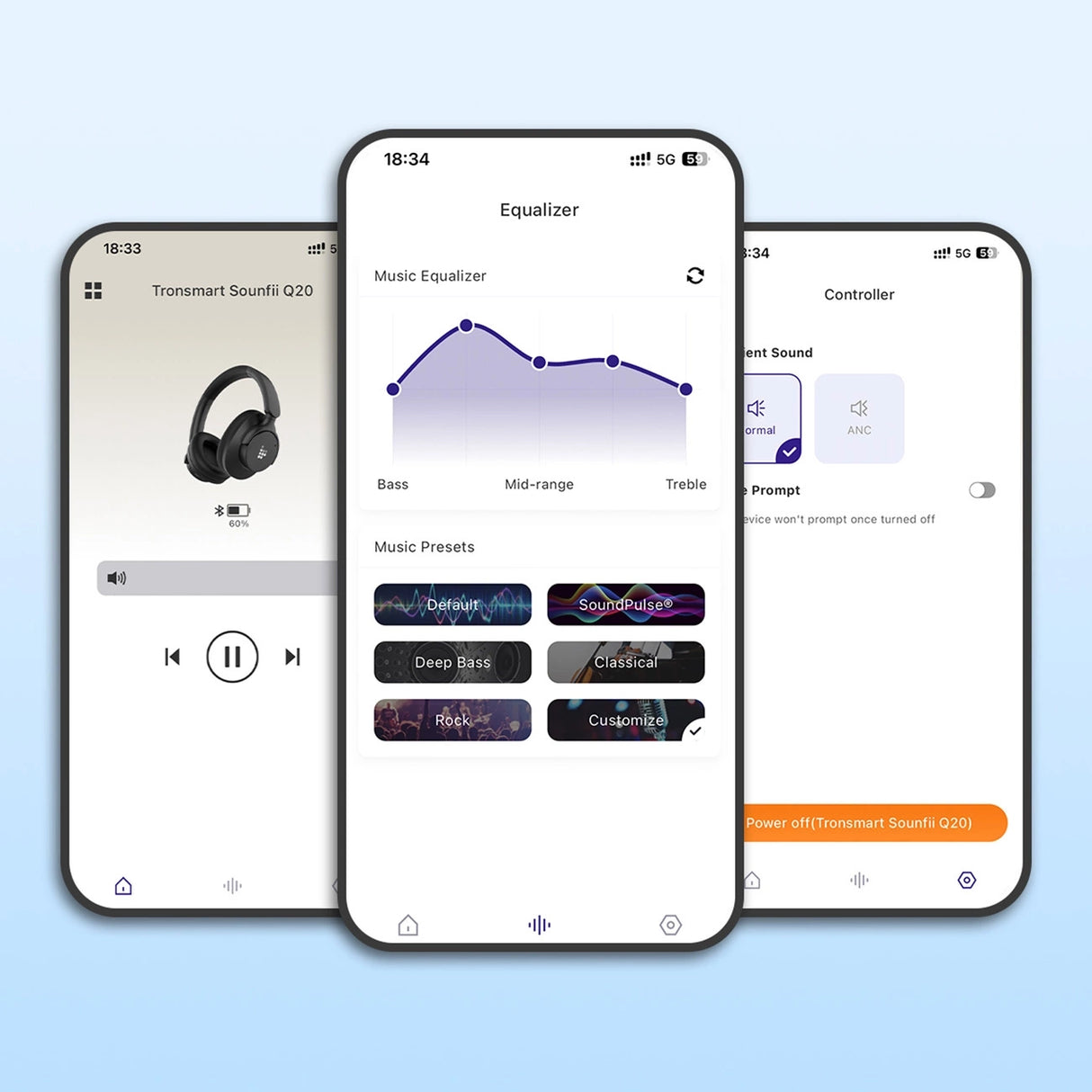 Tronsmart SOUNFII Q20S Hybrid ANC trådløse hovedtelefoner med aktiv støjreduktion - sort