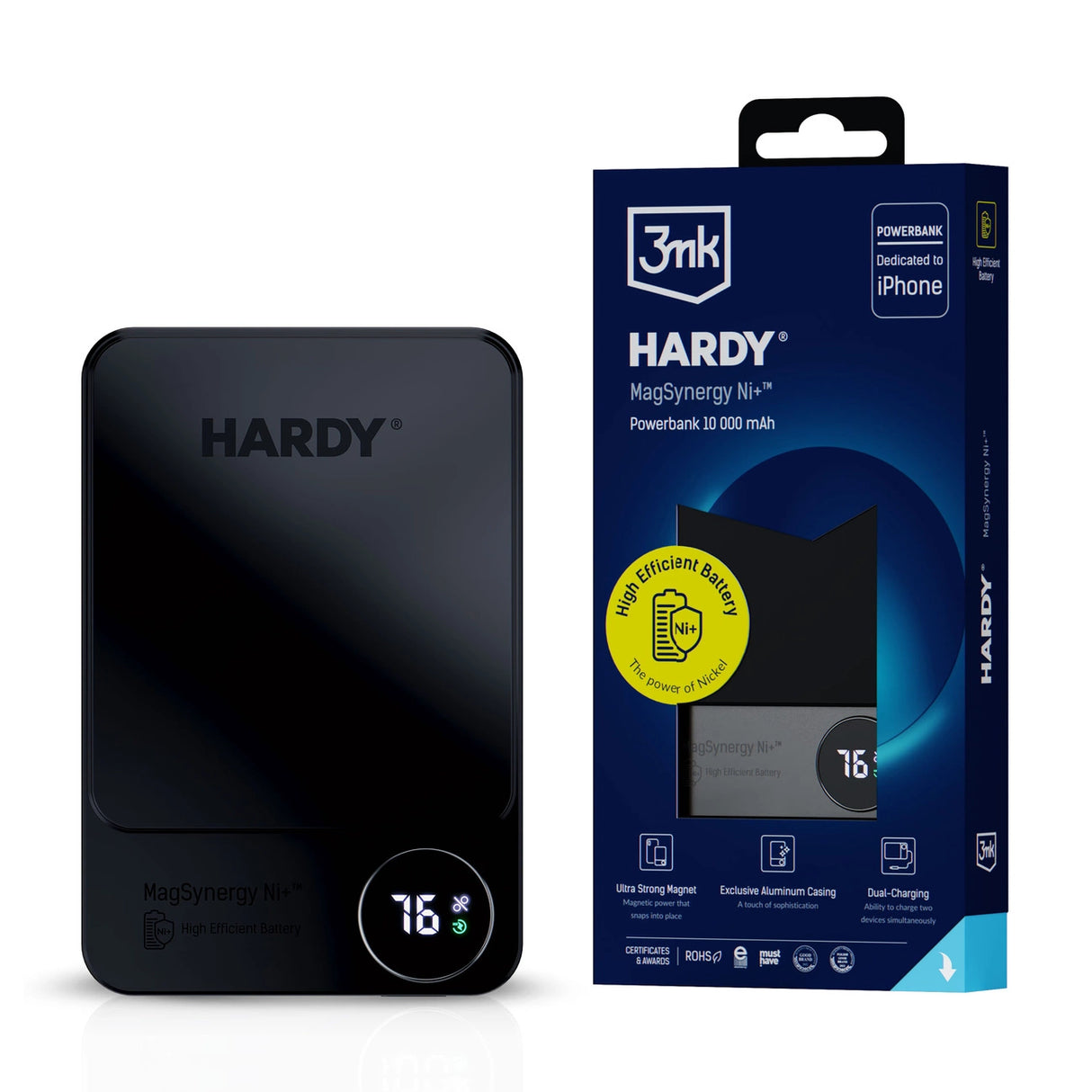 Powerbank 3mk HARDY® MagSynergy Ni+TM 10000 mAh MagSafe QI USB-C Lightning - sort