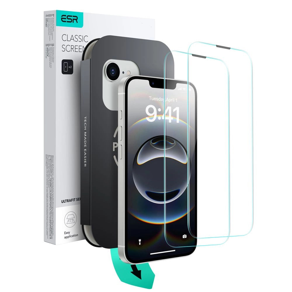 ESR UltraFit tempereret glas 2-pakke for iPhone 13 / 13 Pro / 14 / 16e