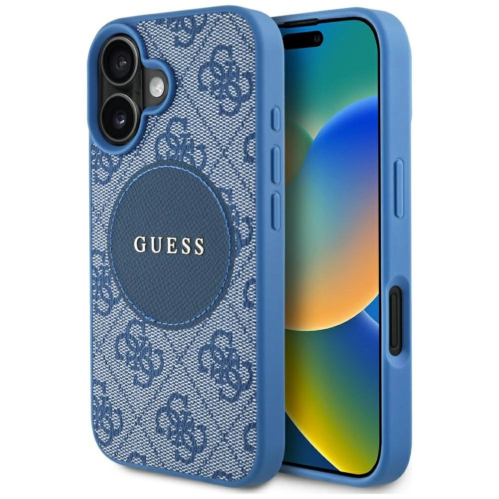 Guess 4G Circle Classic Logo MagSafe-hylster til iPhone 16 - blå