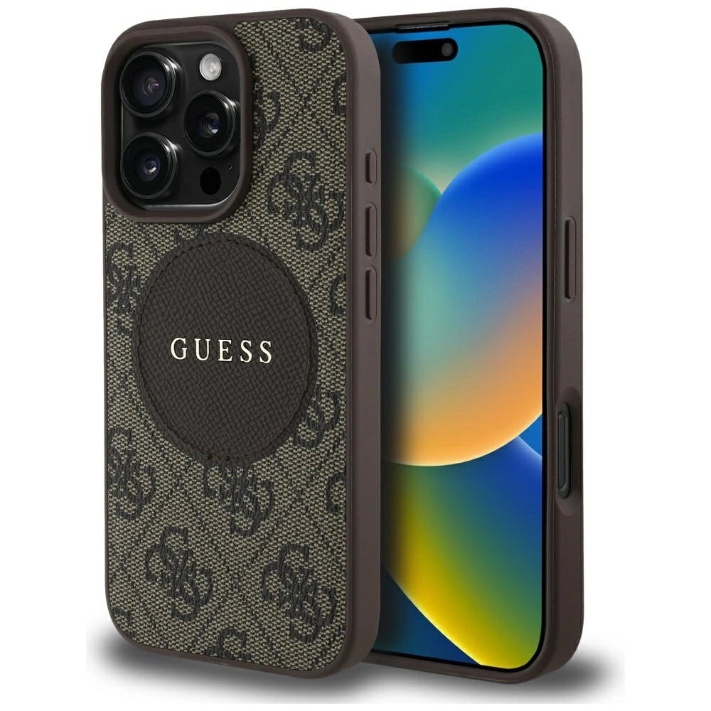 Guess 4G Circle Classic Logo MagSafe-hylster til iPhone 16 Pro - brun