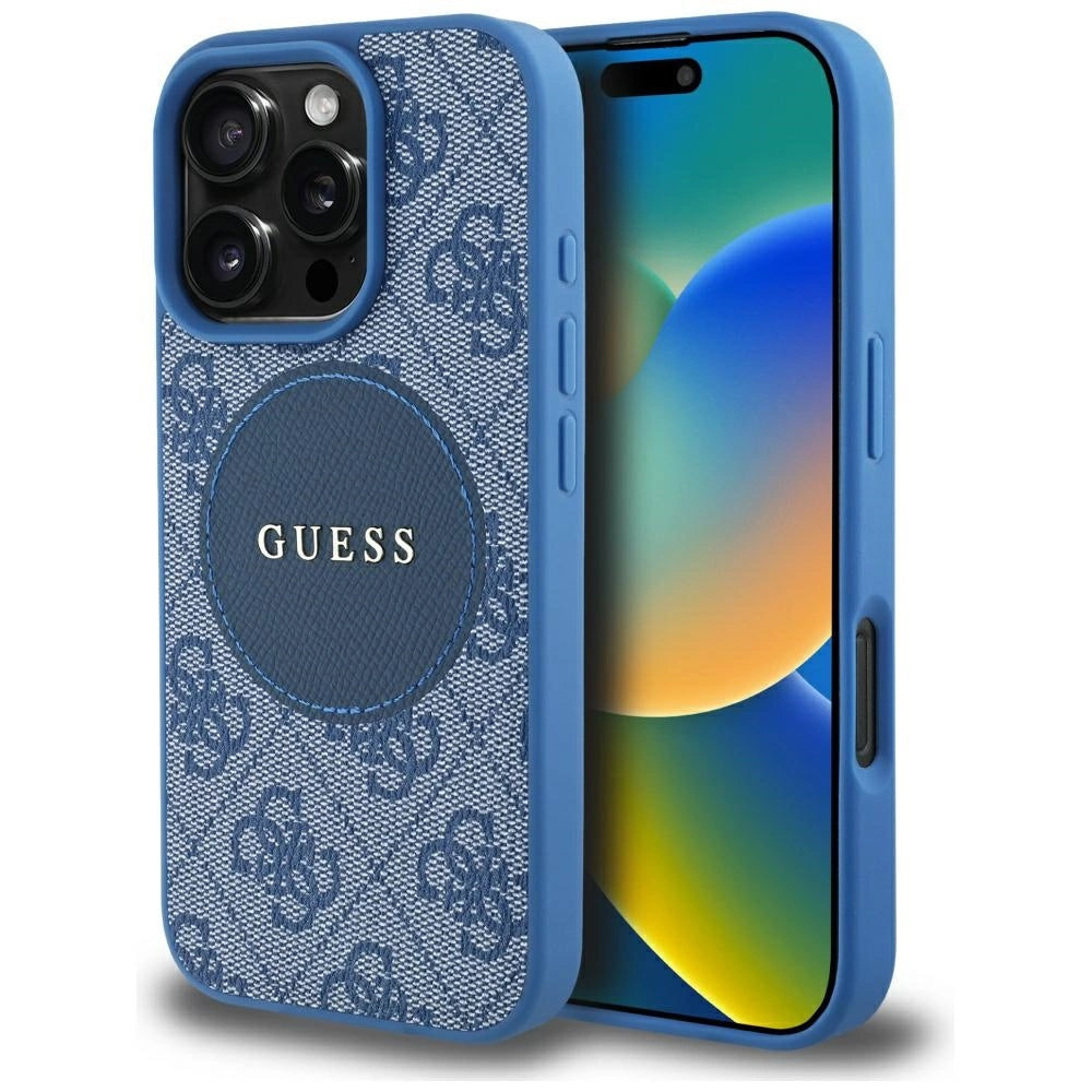 Guess 4G Circle Classic Logo MagSafe-hylster til iPhone 16 Pro Max - blå