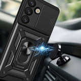 Hybrid Armor Camshield Case med stand og kamera cover til Vivo Y39 5G / Y300i 5G - sort