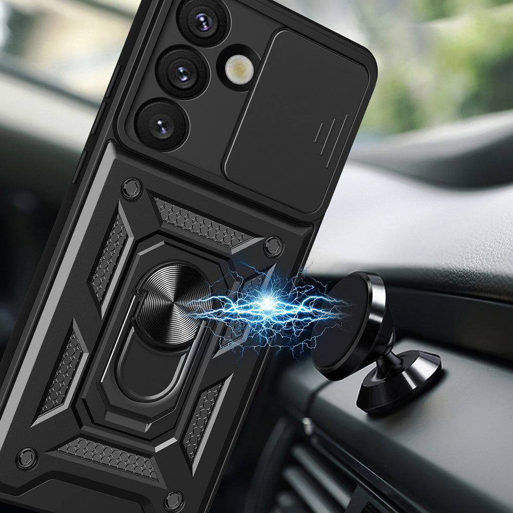 Hybrid Armor Camshield Case med Stand og Camera Cover til Realme 14 Pro+ 5G - sort