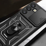 Hybrid Armor Camshield Case med Stand og Camera Cover til Motorola Moto G05 4G / E15 4G - sort