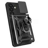 Hybrid Armor Camshield Case med Stand og Camera Cover til Motorola Moto G05 4G / E15 4G - sort