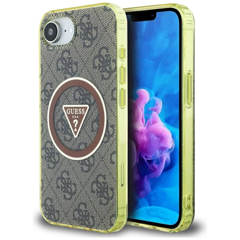 Guess IML Metal Glitter 4G Circle Triangle MagSafe-hylster til iPhone 16e - brun